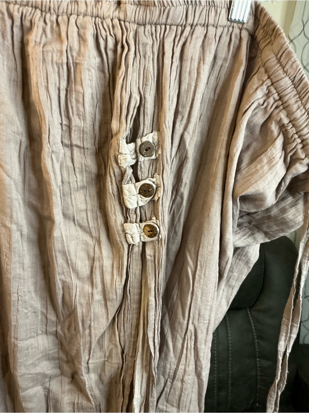 TC Women's Capris in Light Taupe with Button & Tie Detail - Picture 2 of 6